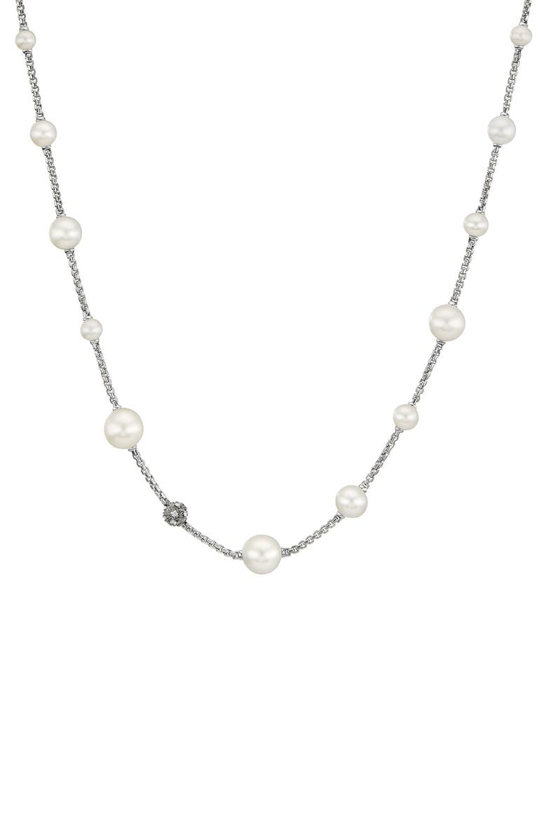 David Yurman Pearl & Pavé Station Necklace with Diamonds, Main, color, 