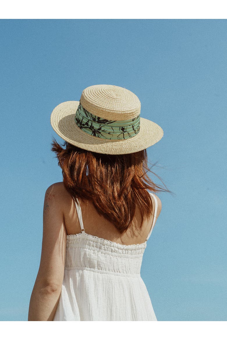 "La Isla" Straw Hat with Ribbon Band, Alternate, color, Green