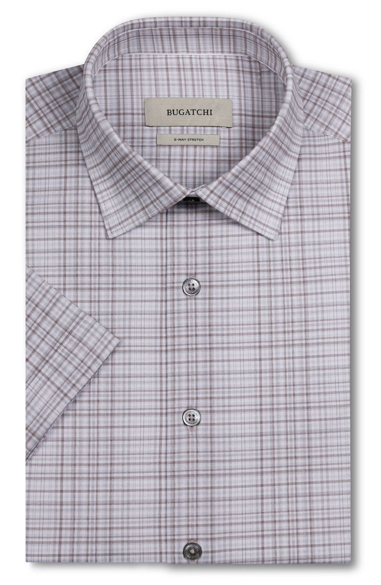 Bugatchi Miles OoohCotton<sup>®</sup> Shadow Plaid Short Sleeve Button-Up Shirt, Alternate, color, Limestone