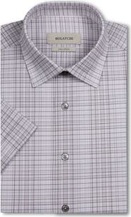 Bugatchi Miles OoohCotton® Shadow Plaid Short Sleeve Button-Up Shirt