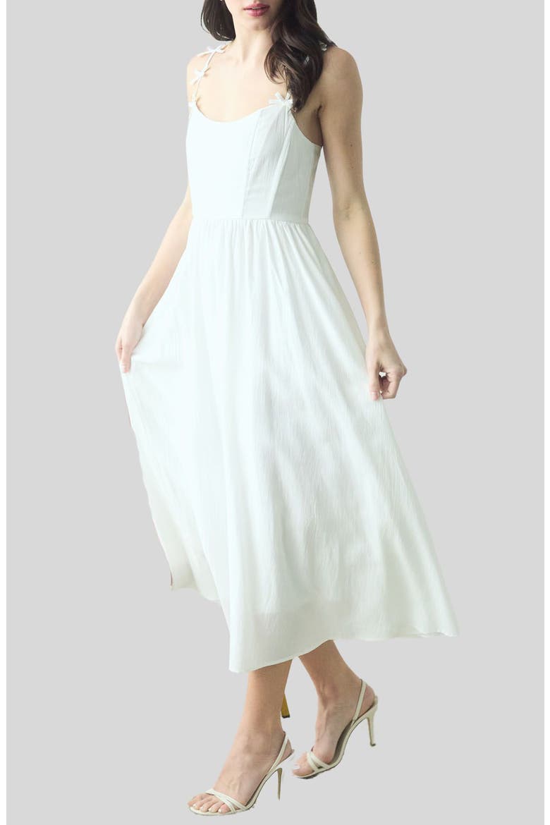 Corset Bow Strap Midi Sundress, Main, color, WHITE