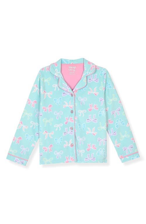 Sleep On It Kids' Bow Two-piece Long Pajamas & Headband Set In Blue