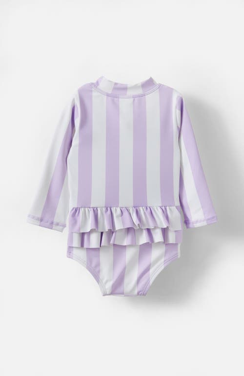 Shop Cotton On Kids Lucy Long Sleeve Ruffle Back Swimsuit In Vintage Lilac Bold Stripe