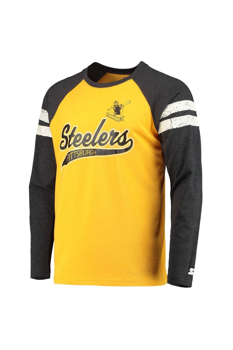 Men's Starter Gold/Black Pittsburgh Steelers Throwback League Raglan Long Sleeve Tri-Blend T-Shirt, Alternate, color, Gold