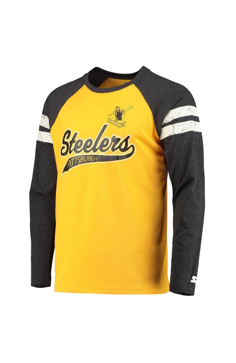 STARTER Men's Starter Gold/Black Pittsburgh Steelers Throwback League Raglan Long Sleeve Tri-Blend T-Shirt, Alternate, color, Gold