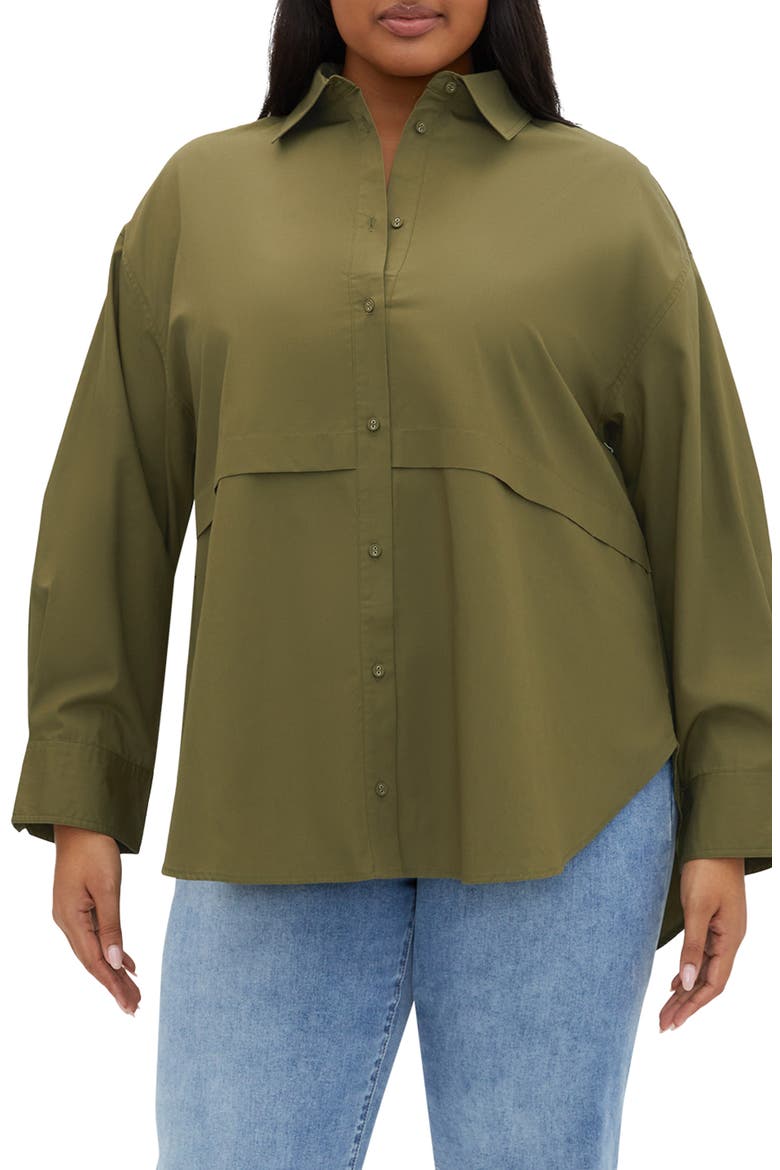 Malani Long Sleeve Cotton Button-Up Shirt, Main, color, KHAKI