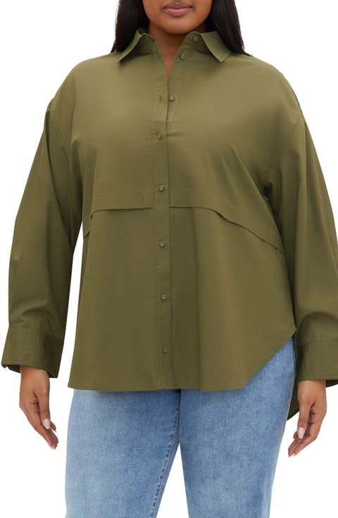 Malani Long Sleeve Cotton Button-Up Shirt (Plus)