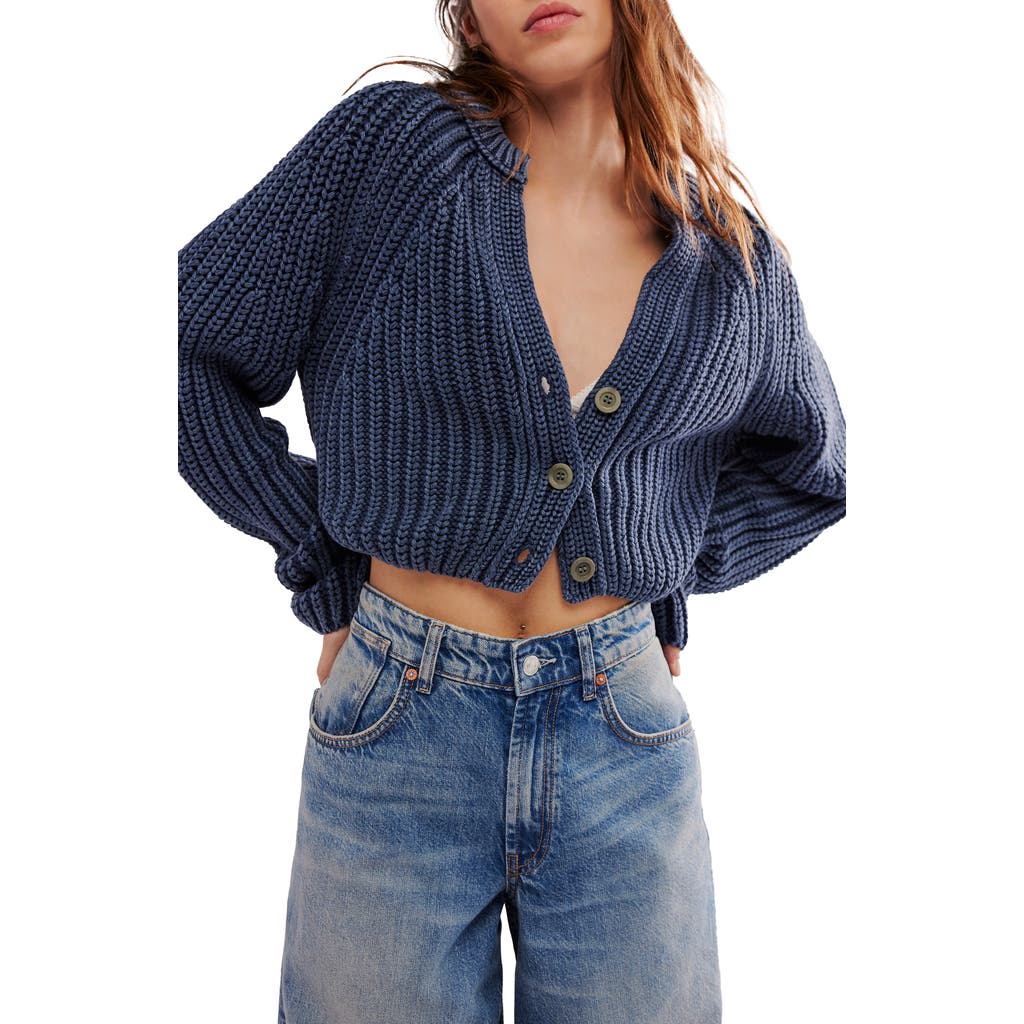 Free People Gigi Long Sleeve Sweet Nothing Cardi In Navy