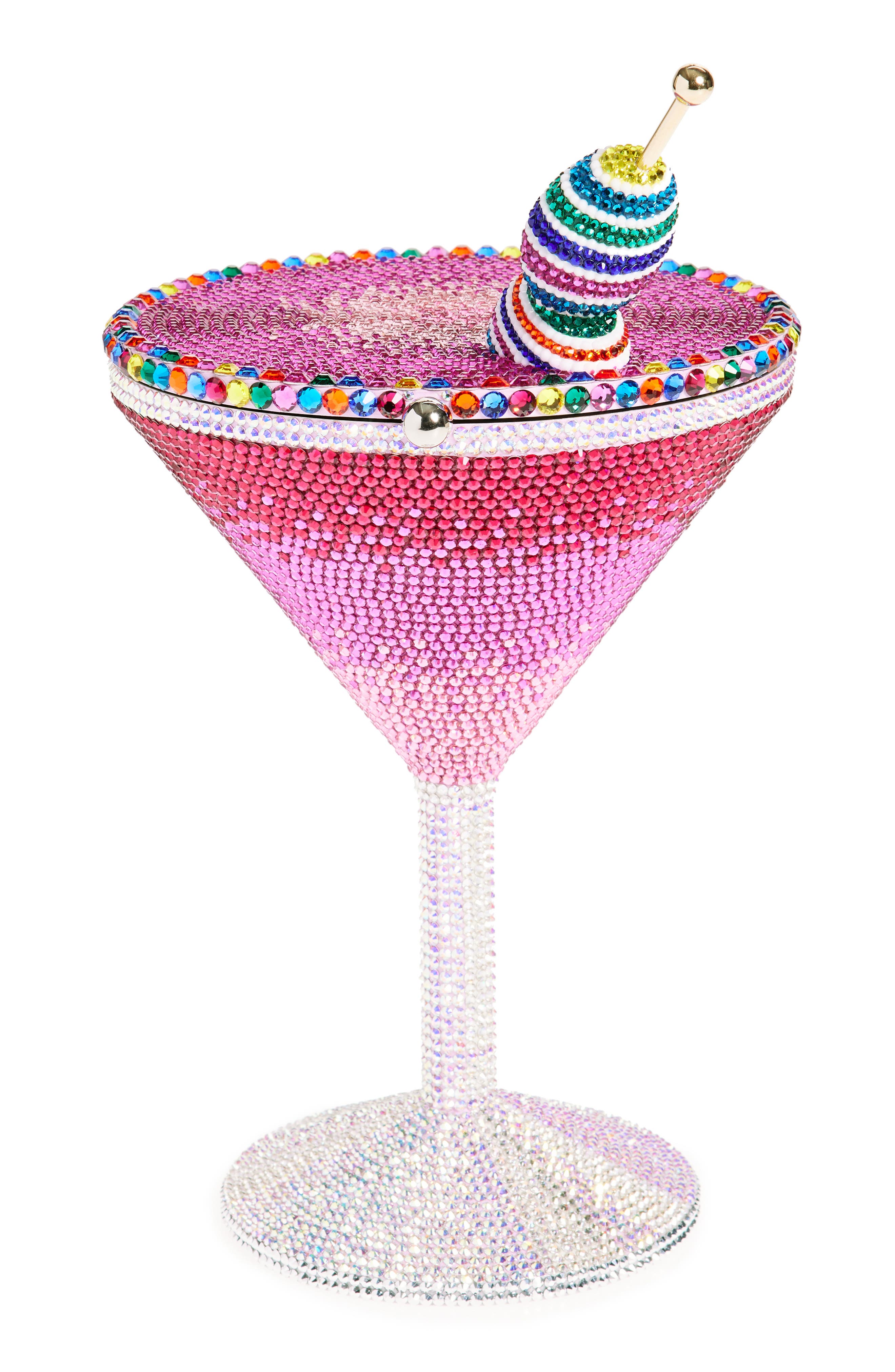 Judith Leiber Martini Crystal Embellished Clutch, Main, color, 