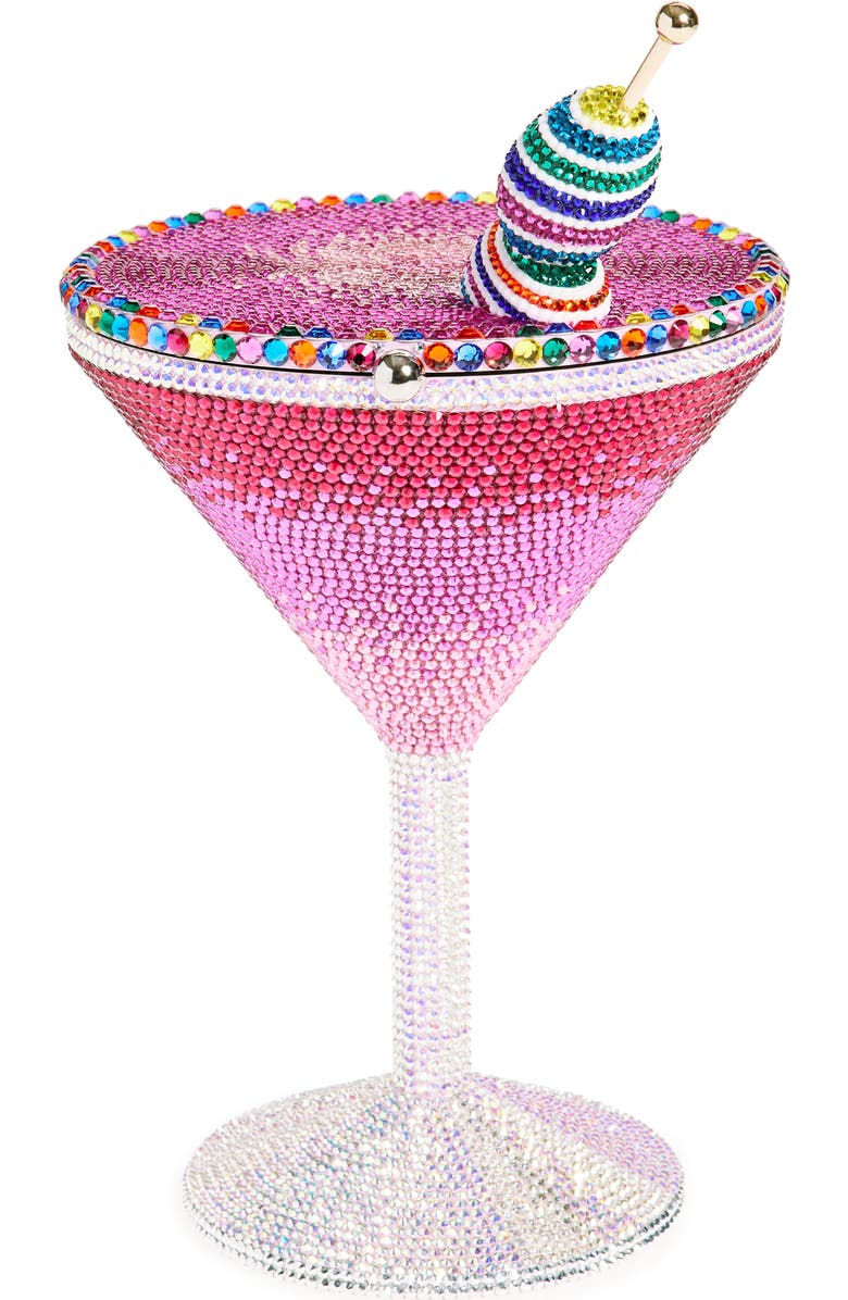 Judith Leiber Martini Crystal Embellished Clutch, Main, color,