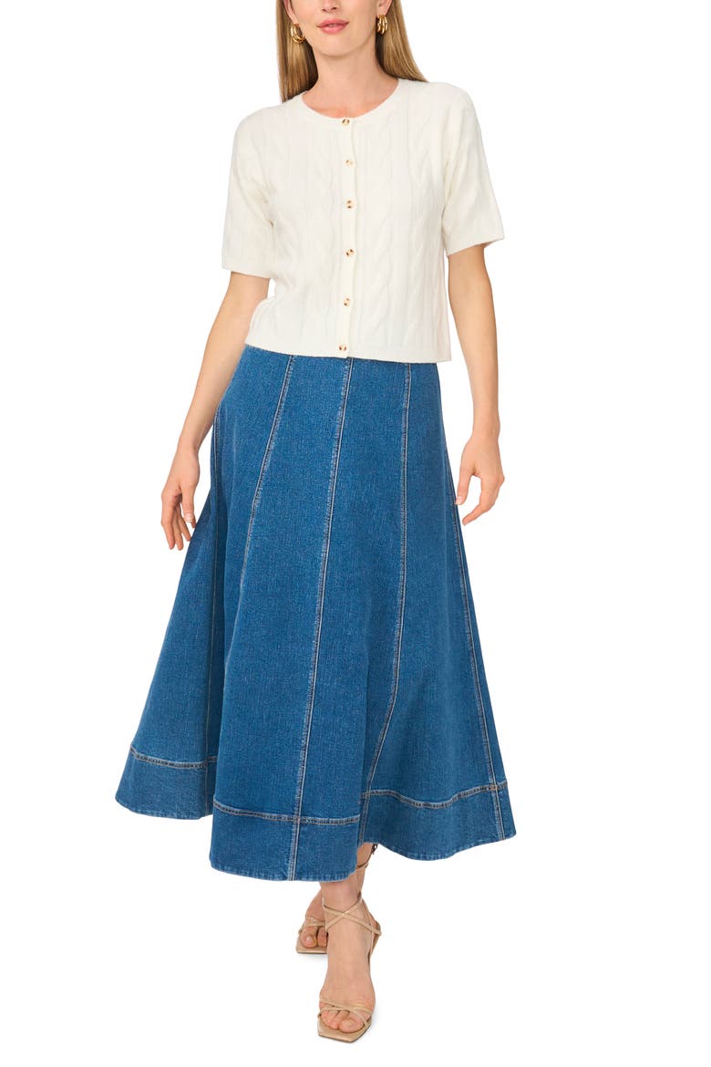 Short Sleeve Cable Cardigan, Alternate, color, ANTIQUE WHITE