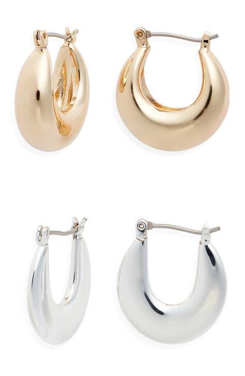 2 Pairs of Mixed Metal Hoop Earrings