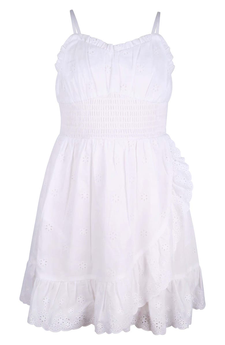 Zunie Kids' Cotton Eyelet Smocked Dress, Main, color, White