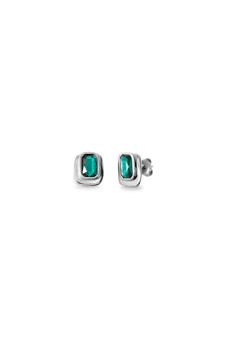 Green Crystal Stud Earrings, Main, color, Silver