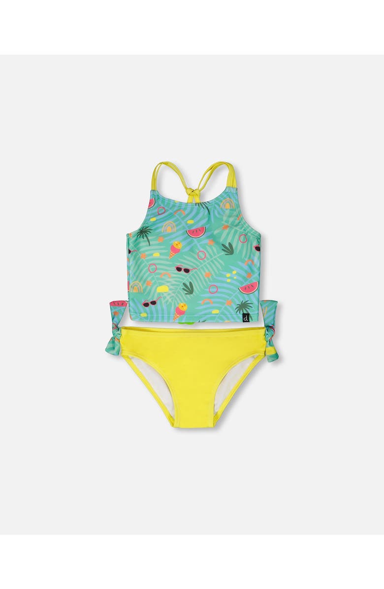 Deux par Deux Two-Piece Double Crossed Straps Beach Swimsuit, Main, color, Green Beach Print