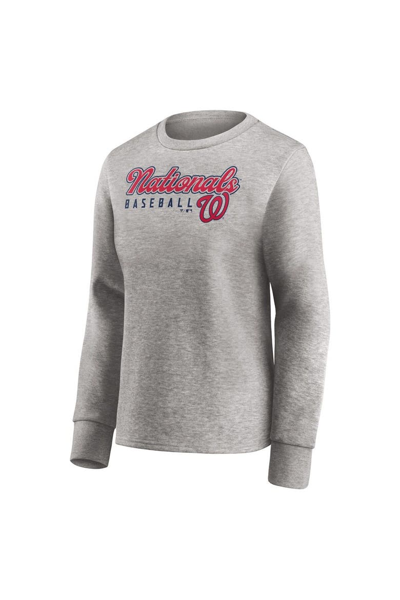 Women's Fanatics Branded Heathered Gray Washington Nationals Crew Pullover Sweater, Alternate, color, Heather Gray