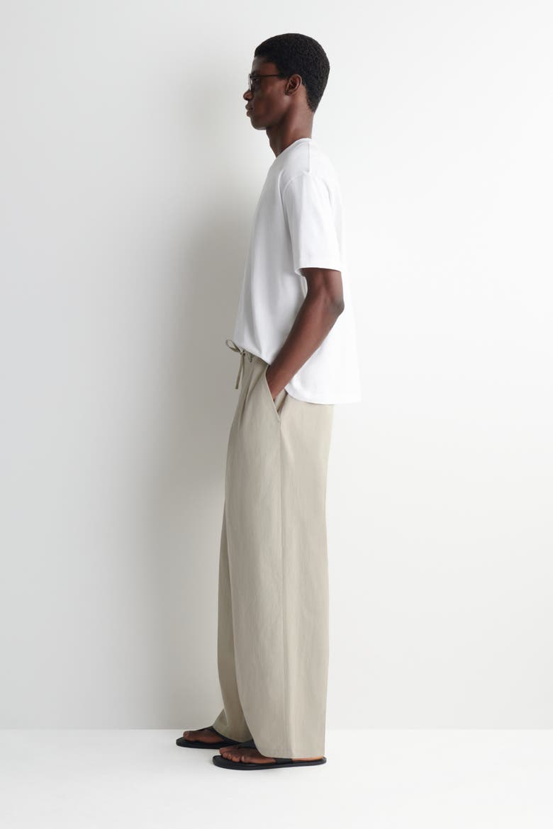 Cotton Relaxed Wide-leg Drawstring Pants, Alternate, color, BEIGE