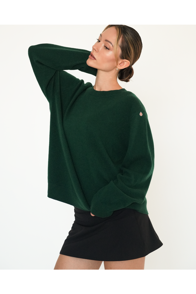 Beau Oversized Crewneck Cashmere Sweater, Alternate, color, Hunter Green