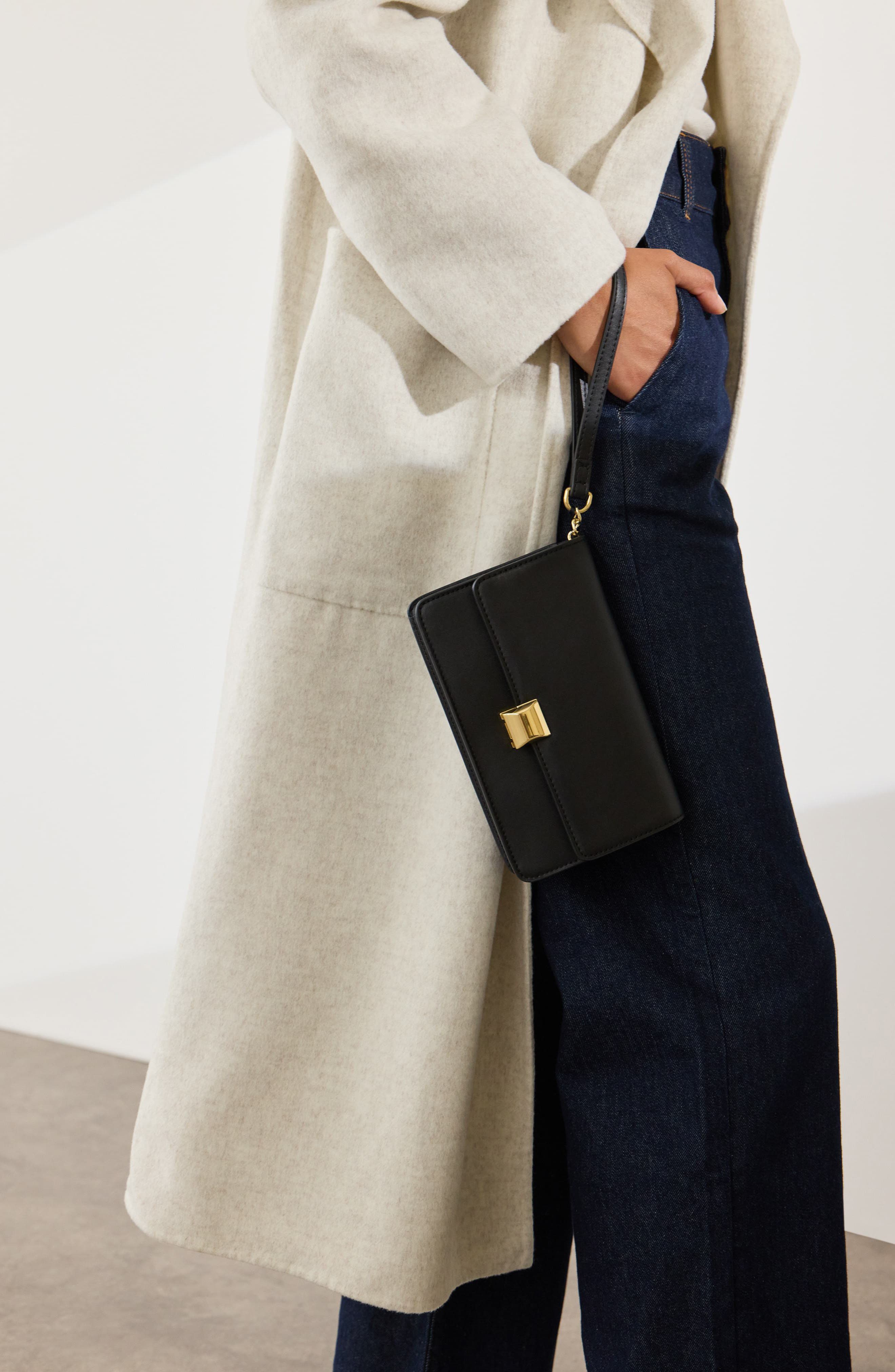 LK Bennett Otto Structured Faux Leather Clutch, Alternate, color, Bla-Black