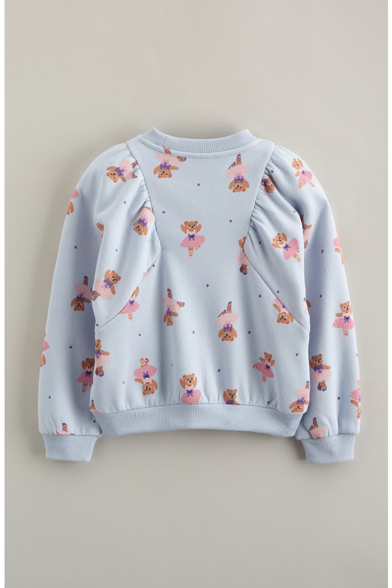 Kids' Puff Sleeve Cotton Blend Sweatshirt, Alternate, color, BLUE XENON BALLERINA BEAR