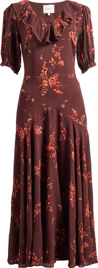 Reformation Evra Lace Trim Georgette Midi Dress | Nordstrom