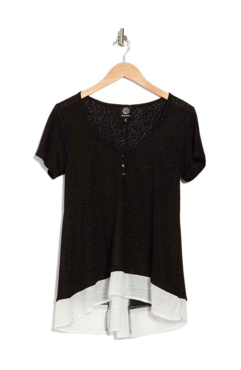 Bobeau Caty Slub Knit Mixed Media Top, Alternate, color, 