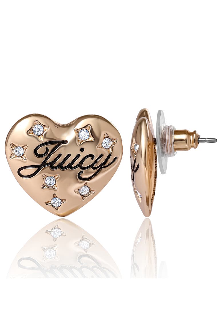Crystal-Embellished Heart Stud Earrings, Alternate, color, Gold