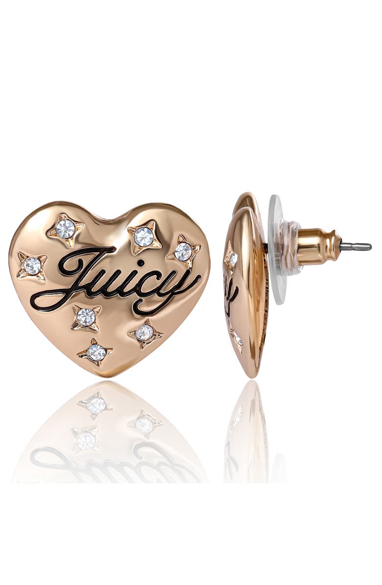 Juicy Couture Crystal-Embellished Heart Stud Earrings, Alternate, color, Gold