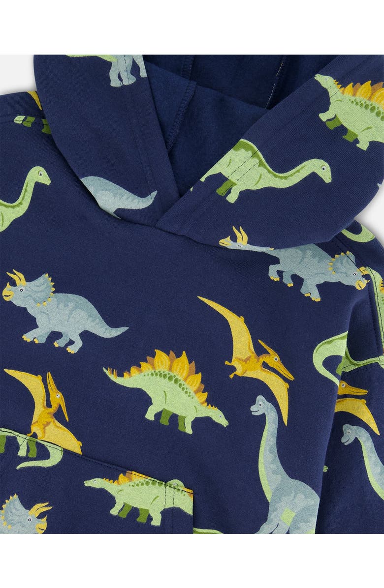 Deux par Deux Boy's Printed Dino Fleece Hooded Sweatshirt Navy, Alternate, color, 