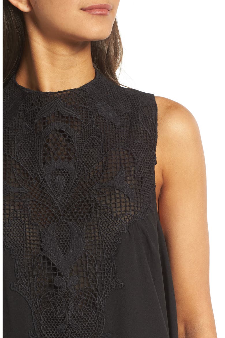Lace Yoke Tank, Alternate, color, BLACK