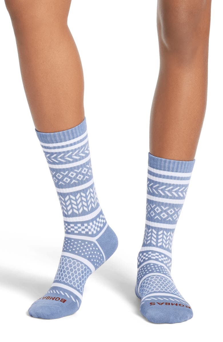 Bombas Check Fair Isle Cotton Blend Crew Socks, Alternate, color,