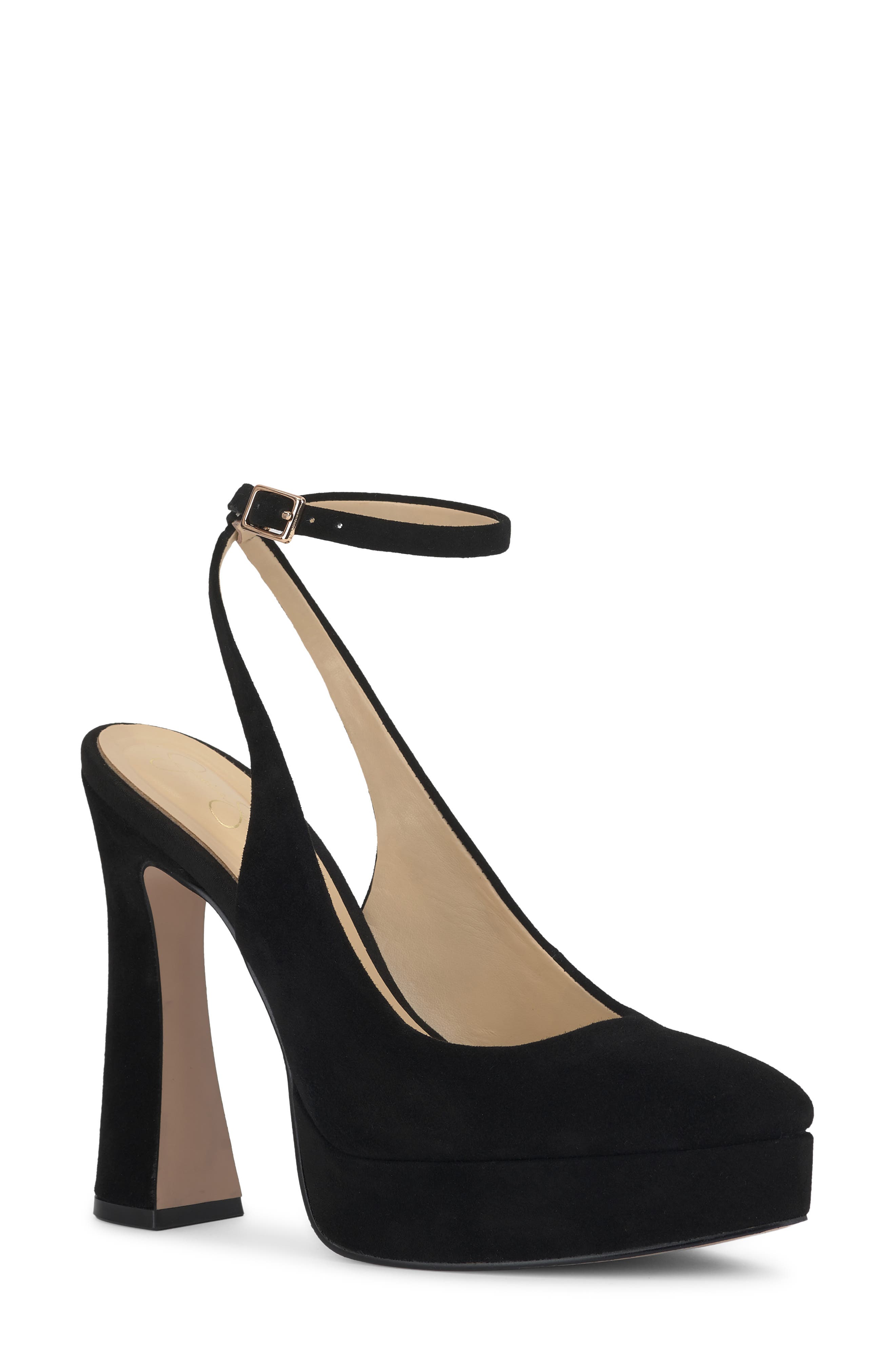 Nelica Ankle Strap Platform Pointed Toe Pump, Main, color, BLACK