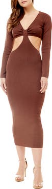 BY DESIGN Zuma Long Sleeve Cutout Midi Dress