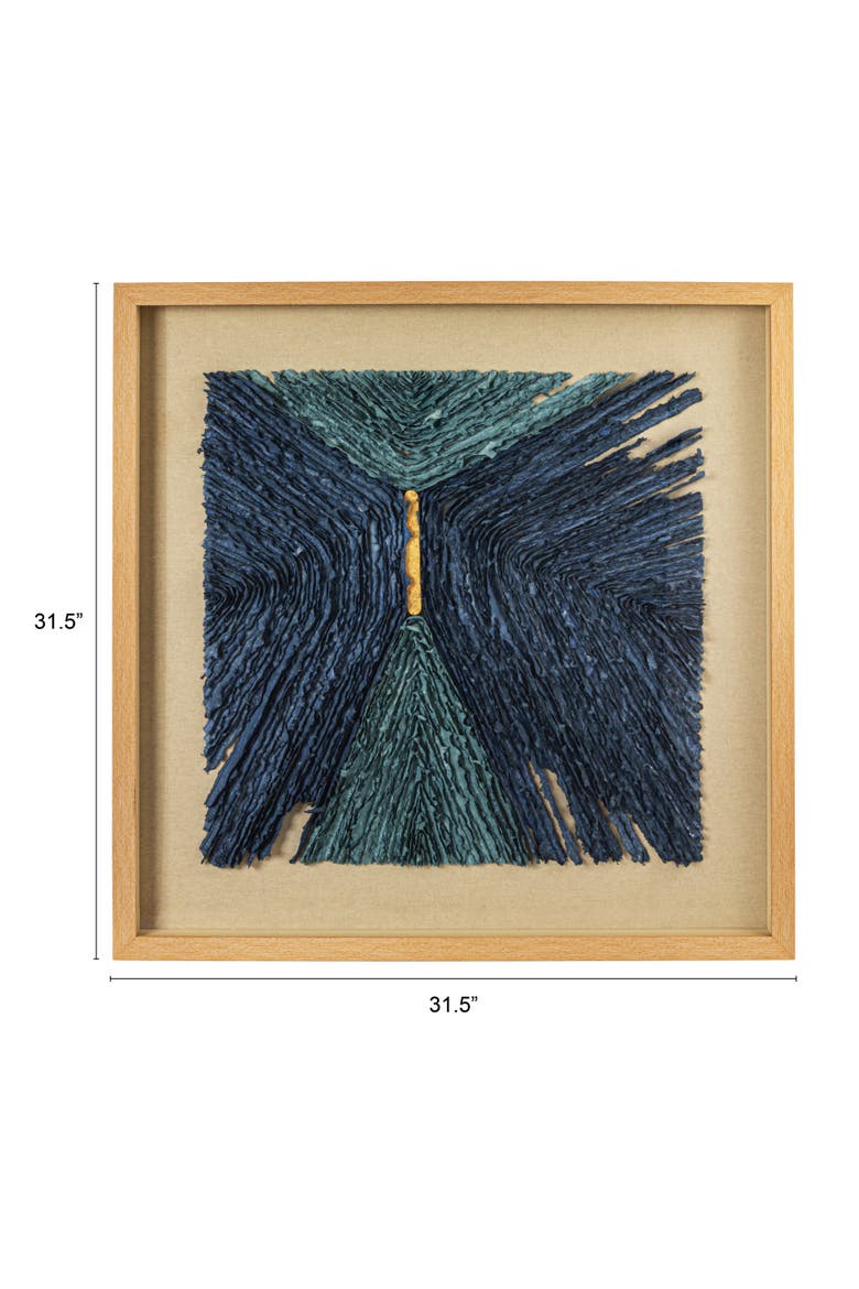 Wood and Glass Framed Paper Shadow Box Wall Décor, Blue and Tan, Alternate, color, Blue