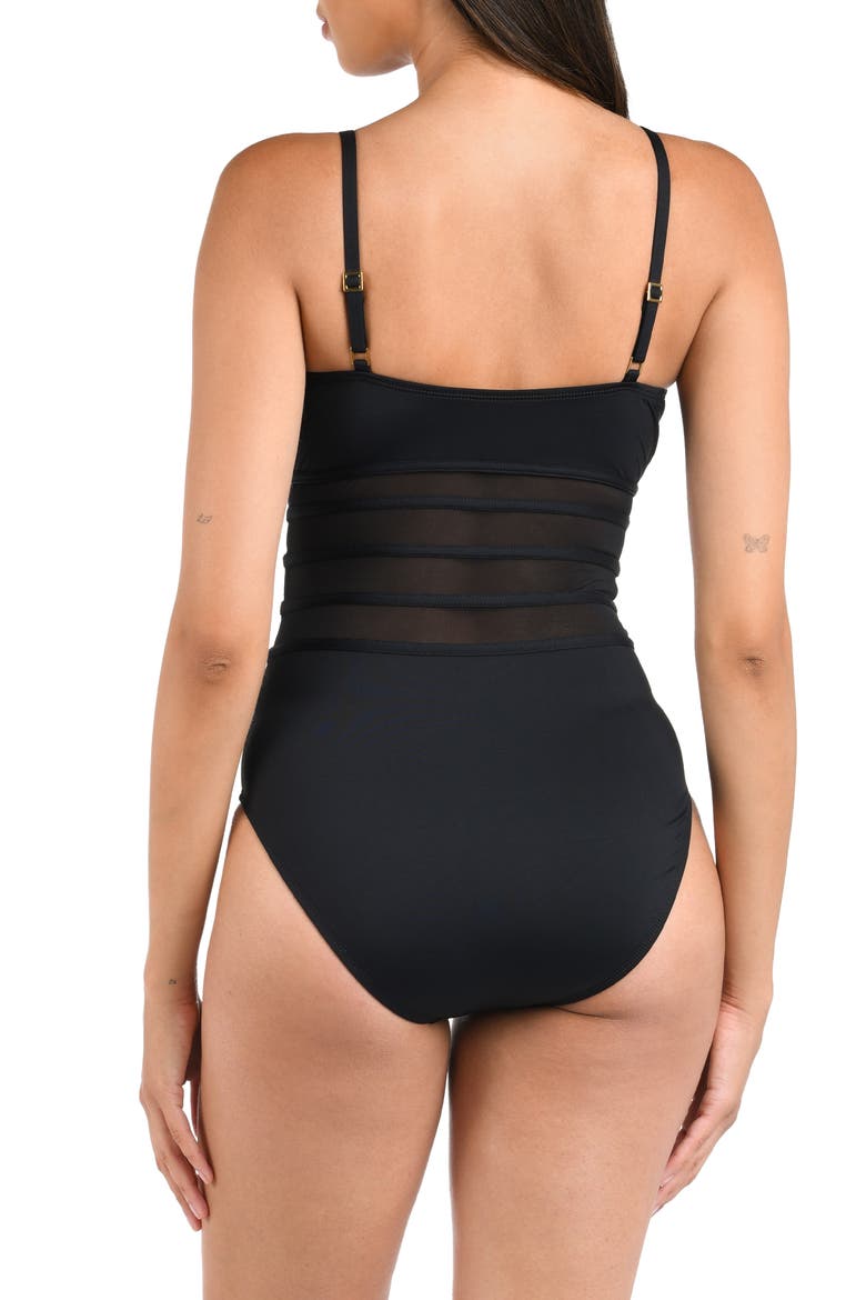 Strappy Mesh Inset One-Piece Swimsuit, Alternate, color, BLACK