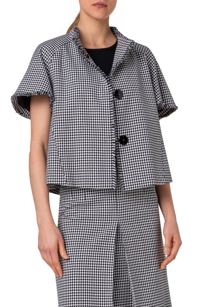 Akris punto Fringe Short Sleeve Houndstooth Jacket, Main, color, 