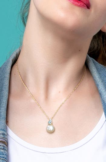 South Sea Cultured Pearl, Blue Topaz & Diamond Pendant Necklace