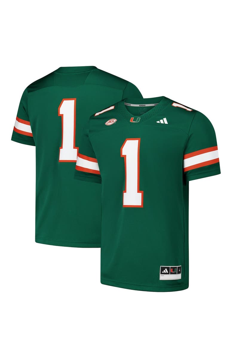 adidas Men's adidas #1 Green Miami Hurricanes  Premier Football Jersey, Main, color, 