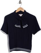 Nanette Lepore Tie Neck Short Sleeve Cable Knit Sweater