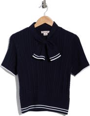 Nanette Lepore Tie Neck Short Sleeve Cable Knit Sweater