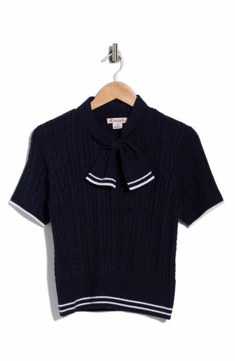 Nanette Lepore Tie Neck Short Sleeve Cable Knit Sweater