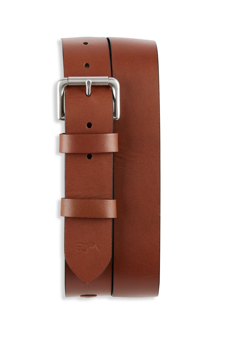 Big & Tall Leather Saddle Patch Belt, Main, color, TAN