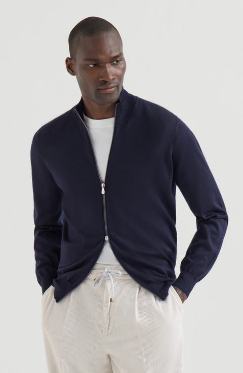 Cashmere and silk lightweight cardigan with zipper