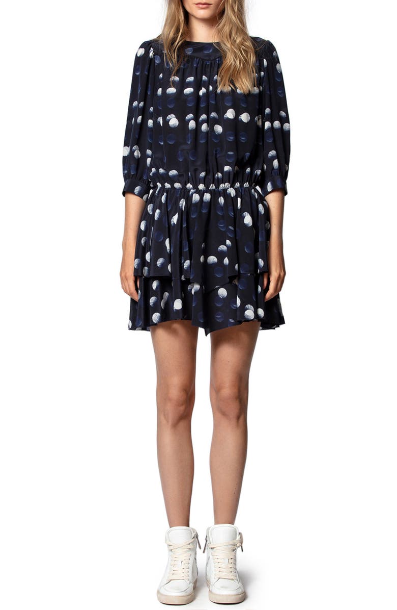 Zadig & Voltaire Rooka Dots Silk Fit & Flare Dress, Main, color, 
