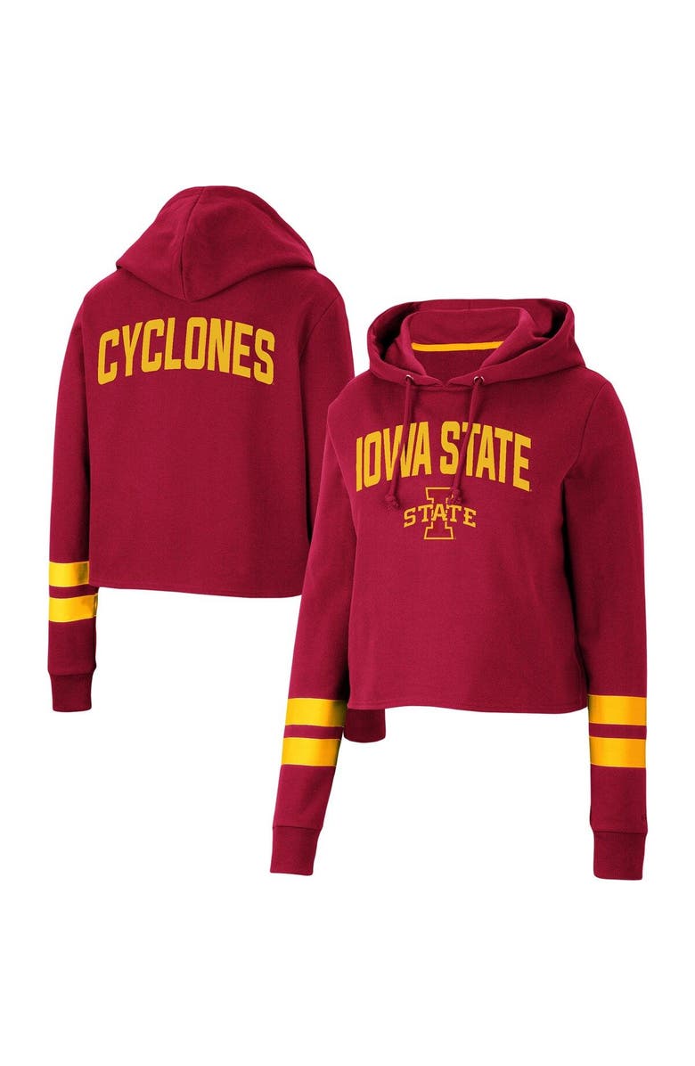 COLOSSEUM Women's Colosseum Cardinal Iowa State Cyclones Throwback Stripe Cropped Pullover Hoodie, Main, color,