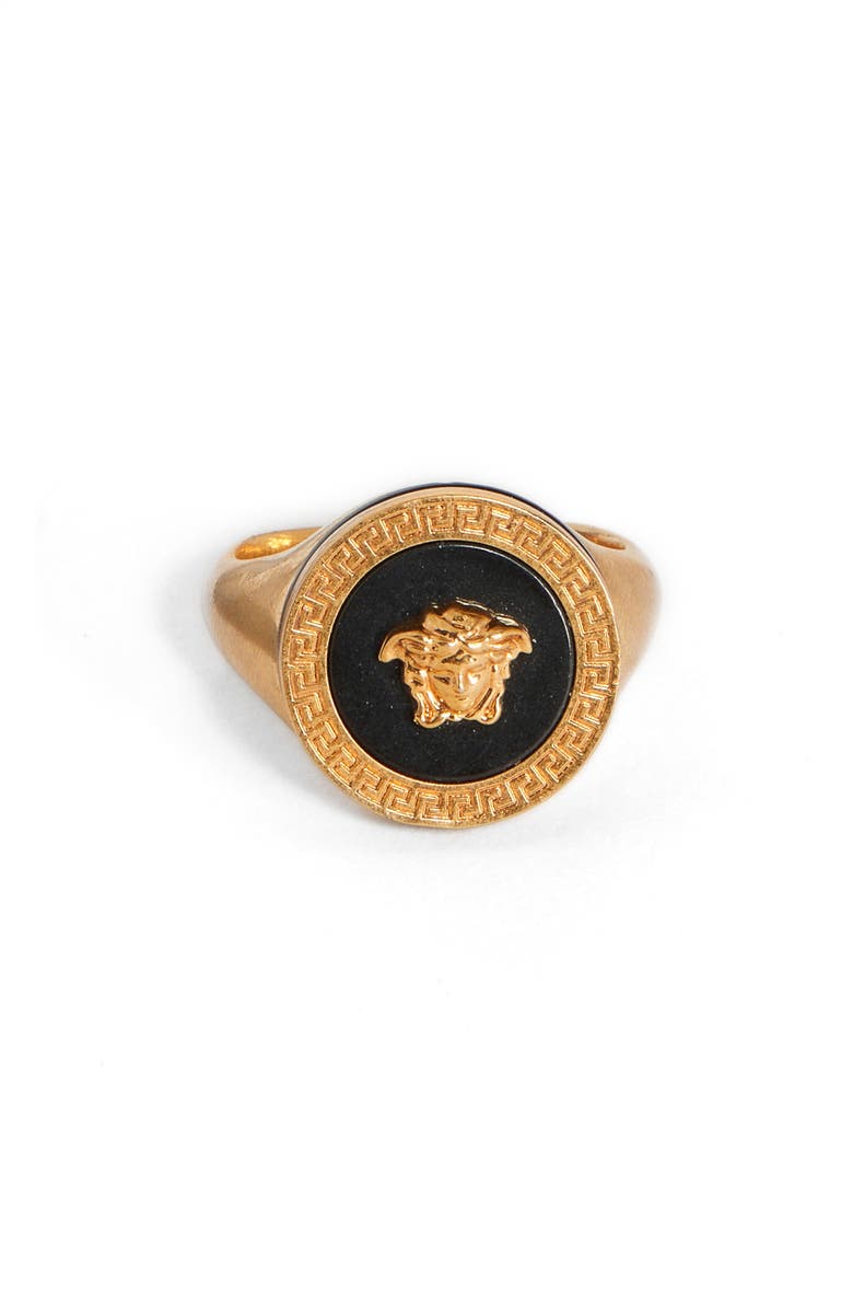 Versace Round Medusa Ring, Main, color, Black-Tribute Gold