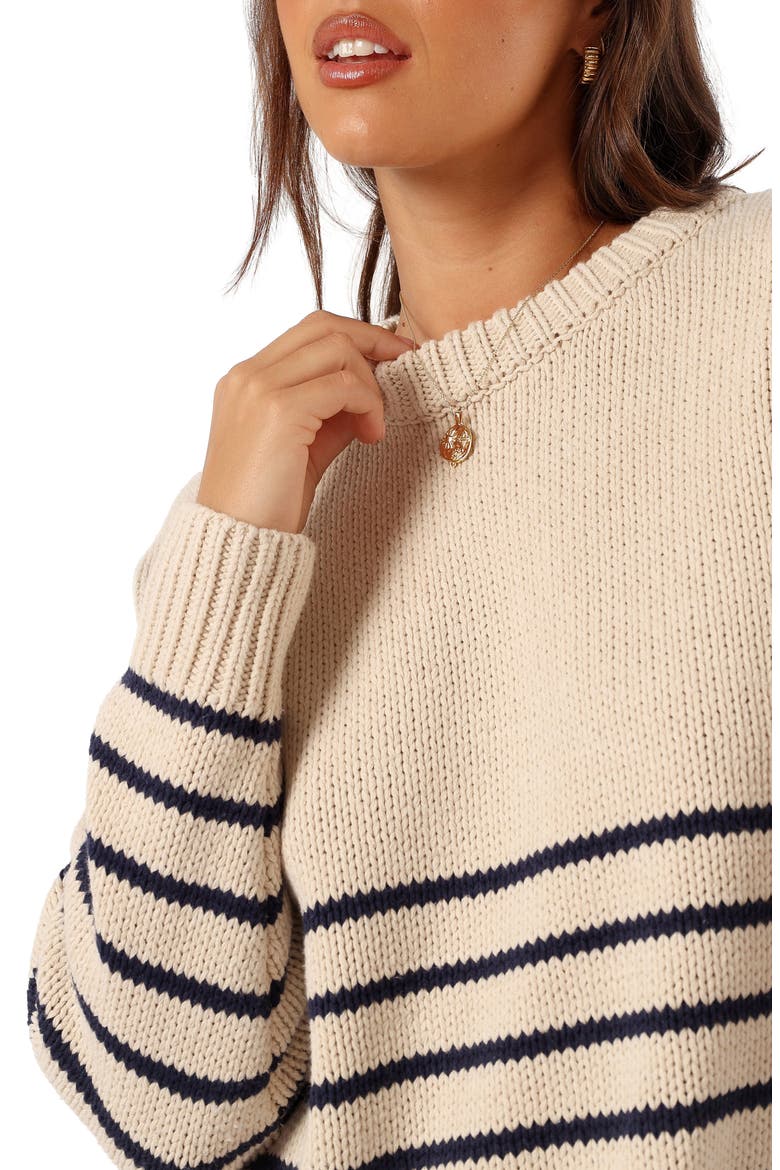 Tenzie Stripe Crewneck Sweater, Alternate, color, NATURAL NAVY