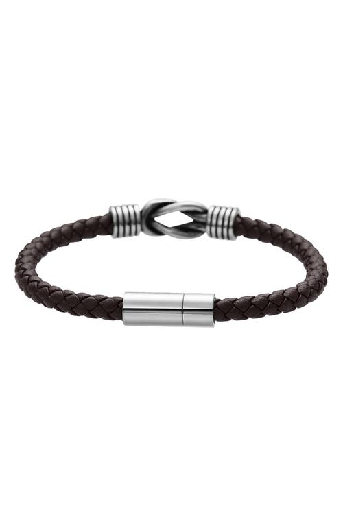 Geoffrey Beene Stainless Steel Knot Leather Bracelet