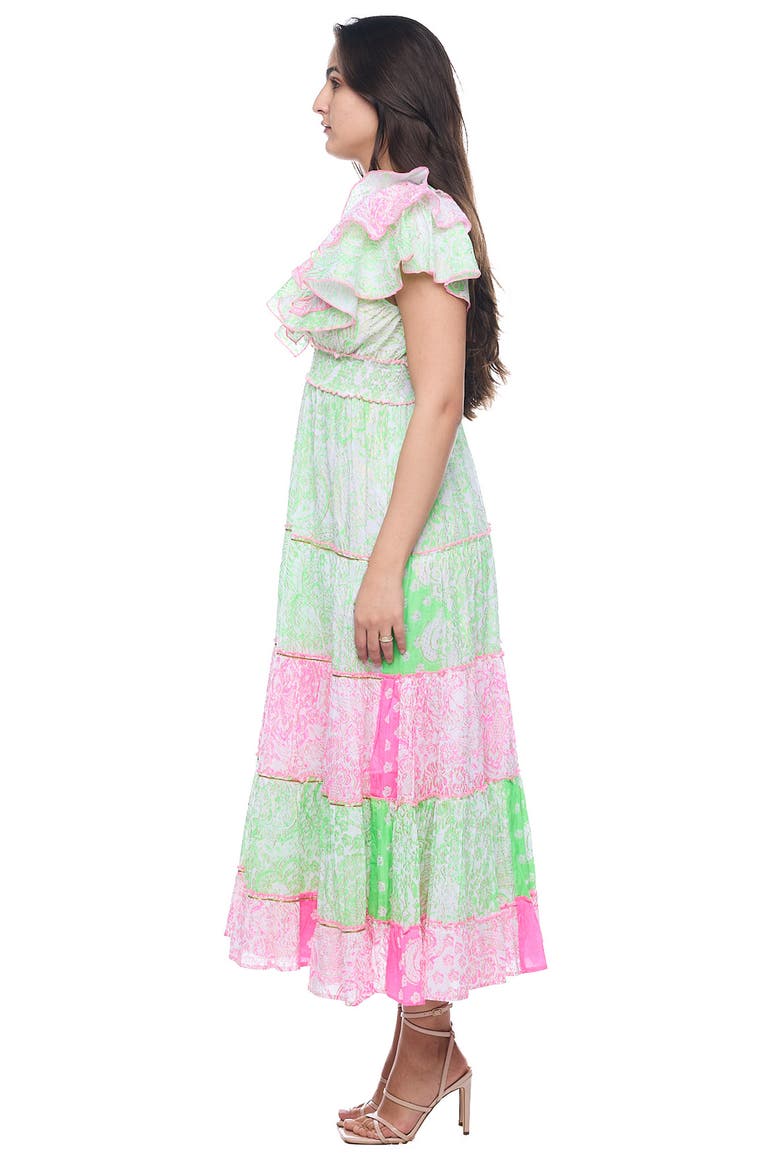 Plunge Neck Ruffle Sleeve Cotton Maxi Dress, Alternate, color, GREEN