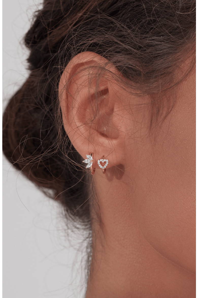 14k Gold Plated Open Heart Huggies Gift Idea, Alternate, color, Silver